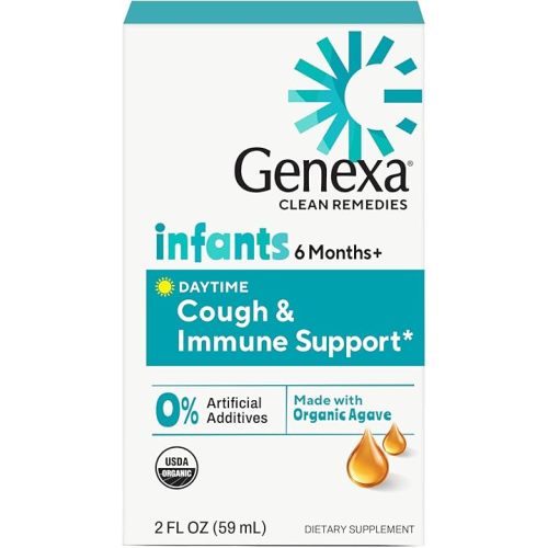 Genexa Infant Cough & Immune Support | 6 Months+ | Made Clean with Organic Agave & Zinc | Baby Cough Syrup for Infants | Soothes Cough & Supports Immune Health | 2 Fl Oz