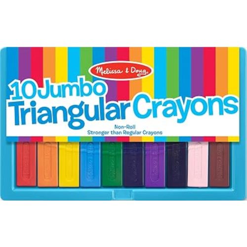 Melissa & Doug Jumbo Triangular Crayons - 10-Pack, Non-Roll, Flip-Top Case