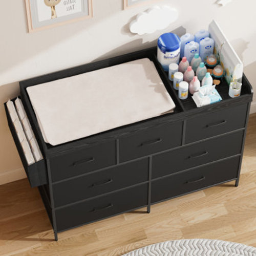 Harriet Bee 7-Drawer White Baby Changing Table Dresser – Convertible Nursery Dresser | Wayfair
