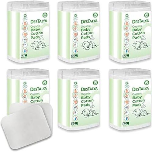 DESTALYA Baby Cotton Pads for Diaper Change | Large Cotton Squares for Sensitive Skin | Disposable Cleansing Wipes | Soft Washcloths for Personal Care | Makeup Removal (Organic Pads 360)
