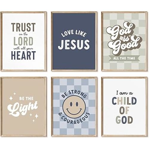 Bible Verses Wall Art Decor Christian Boy Nursery Canvas Wall Decor Boy Kids Room Posters Scriptures Religious Prints Modern Children Christian Pictures Artwork for Bedroom 8x10x6 Inch Unframed