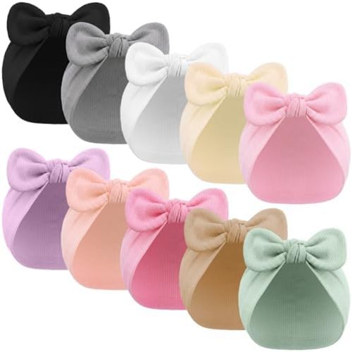 10 Pcs Preemie Hats Cotton Preemie Caps Bows Turban Premature Baby Boys Girls Hospital NICU Hat