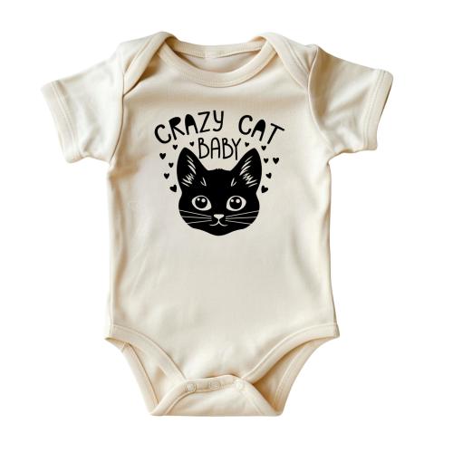 Crazy Cat Baby Onesie® • Funny Baby Bodysuit • Natural Color Baby Clothing • Cat Lover Baby Outfit • Printed in USA
