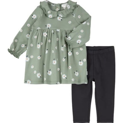 Daisy Print Long Sleeve Cotton Dress & Leggings Set, 3M
