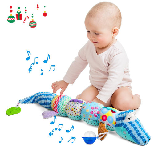 BTEPSGA Infant Baby Musical Stuffed Animal Toys for 0-3-6-12 Months, with Multi-Sensory Crinkle, Rattle and Textures, Infant Tummy Time Toys for Newborn,Baby Boy Girl Gifts,Blue Crocodile