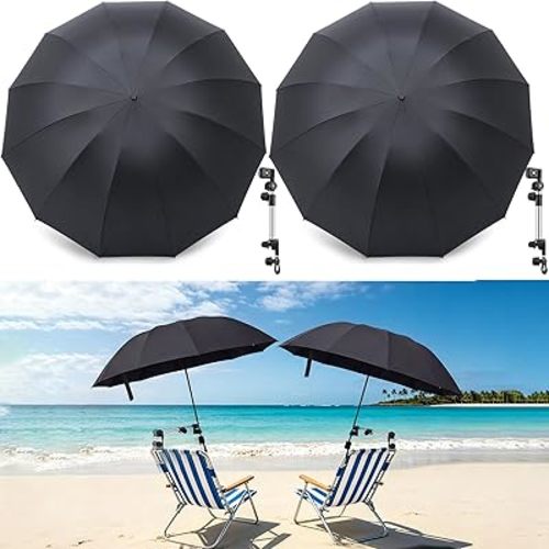 Hsei 2 Pcs 50" Large Beach Umbrella with Adjustable Universal Clamp Above Ground Pool Sunshade UPF 50+ Windproof Travel Portable Golf Umbrella Adjustable for Beach Chair Stroller Fishing
