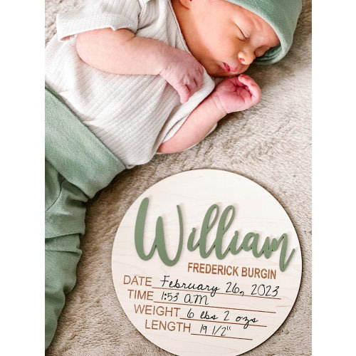 Baby Name Sign For Hospital  - Nursery Decor - Birth Stat Sign - Baby Announcement Plaque -Engraved Maple Wood Photo Prop - 3D Baby Keepsake