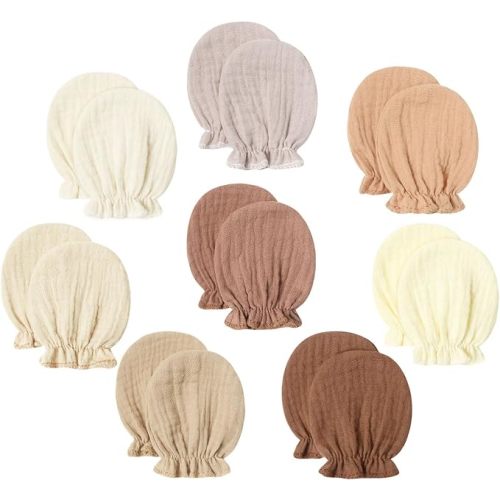 8 Pairs Newborn Baby Muslin Cotton Mittens 0-6 Months No Scratch Elastic Wrist Soft Breathable Gloves