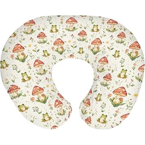 Green Frogs Mushroom Forest Baby Nursing Pillow Covers for Boy Girl Fairytale Frogs Nursing Slipcovers for Breastfeeding Pillows Animal Soft Stretchy Removable Cover for Newborn Infant