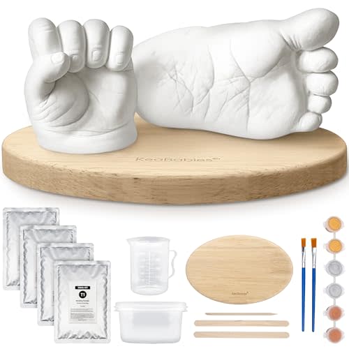 KeaBabies Baby Casting Kit Hands and Feet Mold - 3D Newborn Hand Casting Kit & Stylish Wood Base, Easy DIY Infant Foot Molds 0-9 Months, First Christmas & Baby Keepsake Shower Gifts (Oval, Ash Wood)