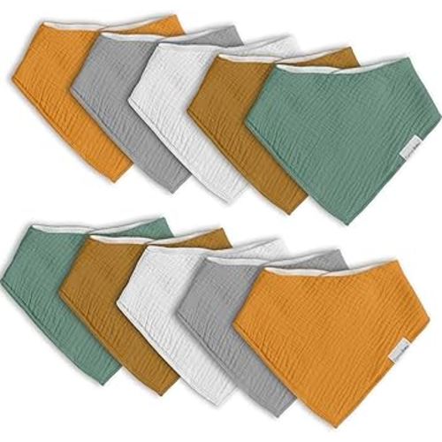Muslin Baby Bibs for Boys Girls,10 Pack Super Absorbent Baby Bandana Drool Bibs Set for Teething and Drooling,100% Cotton Soft for Infant,Newborn