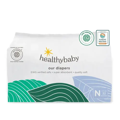 Our Diapers | EWG Verified Safe & Plant-Based Diapers | Leak Protection | Soft Organic Cotton Shell | Chlorine-Free Diaper for Sensitive Skin | Size Newborn (&lt;10 lbs) 32 Count