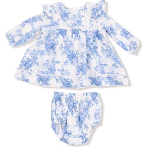 Long Sleeve Vintage Lace Dress, Dream Cottage Floral Blue - Angel Dear | Maisonette