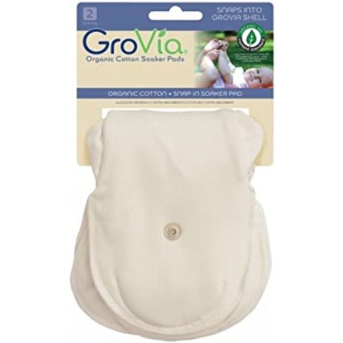 GroVia 100% Certified Organic Cotton Reusable Soaker Pad for Baby Cloth Diapering Hybrid Diaper Shell (2 Count)
