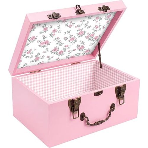 SiliFine Pink Keepsake Box for Baby, Wooden Memory Storage for Newborns