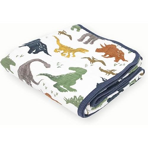 Little Unicorn Muslin Quilt Blanket | 100% Cotton Soft Multi-Layered Muslin Fabric | Toddler & Baby Blanket | 47”x47” | for Nursery, Crib, Shower Gifts (Dino Friends)