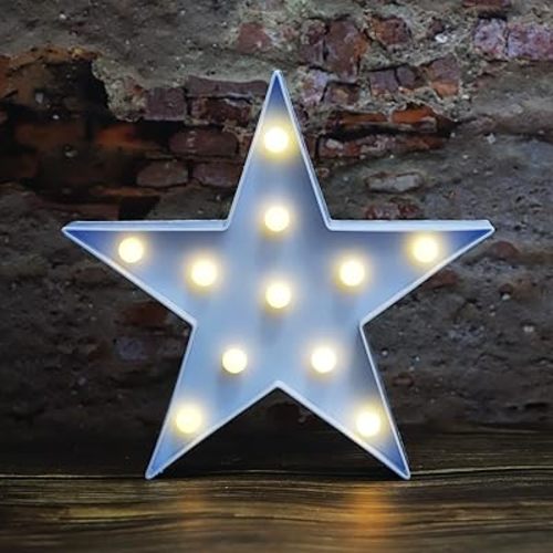 LED Marquee Star Sign Night Light, Battery Operated Star Shaped Desk Table Lamp for Kids, Baby, Child, Girl Gift, Nursery Room, Wall Decor - Blue