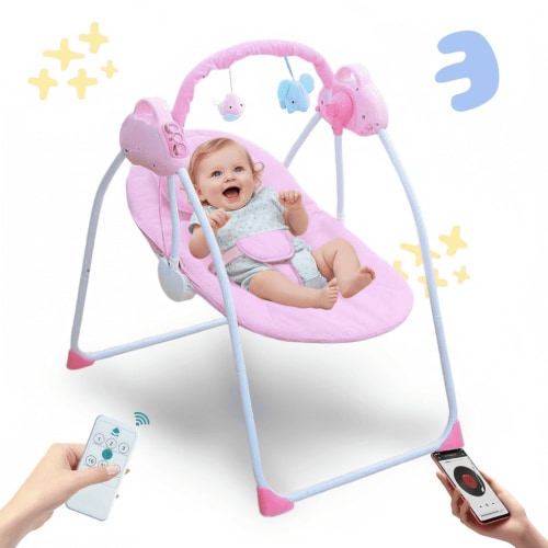 Jonster Electric Baby Swing with Bluetooth, Remote, Toys, 4-Speed Adjustable Infant Swing, Auto Rocking, for Newborns to Toddlers, Pink
