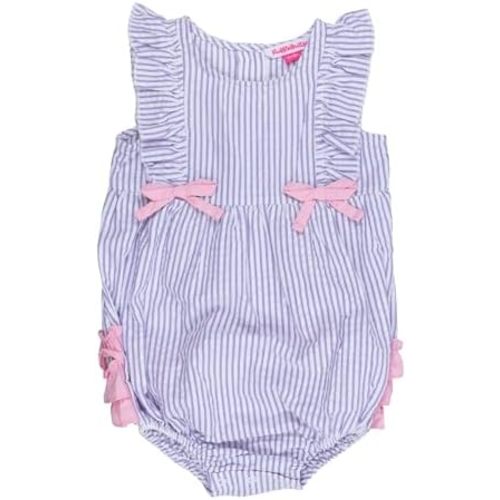RuffleButts Baby Girls Bow Front Bubble Woven Romper
