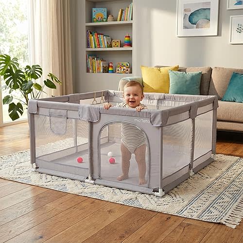 MioTetto Baby Playpen 50x50 – Portable Play Pen, Playpen for Babies and Toddlers with Gate and Breathable Mesh – Indoor, Outdoor Baby Play Yard with Balls & Hangers - Safe and Sturdy Play Pen