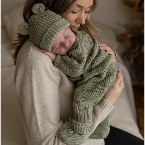 Knitted Sleep Suit, Hat & Booties Set – Organic Cotton – Neutrum Bear