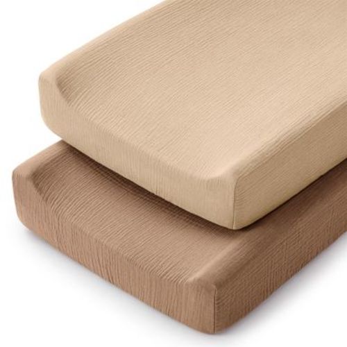 Comfy Cubs Muslin Fitted Changing Pad Cover - Soft, Breathable, Washable 100% Cotton for Comfort - Universal Fit (2 Pack, Cedar and Cream)