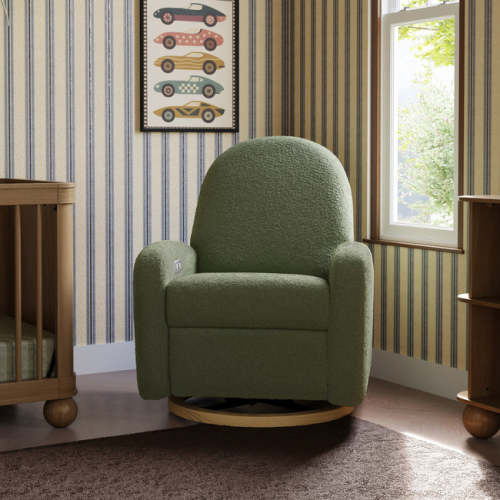 Electronic Recliner and Swivel Glider Recliner with USB port 

Olive Boucle with Light Wood Base