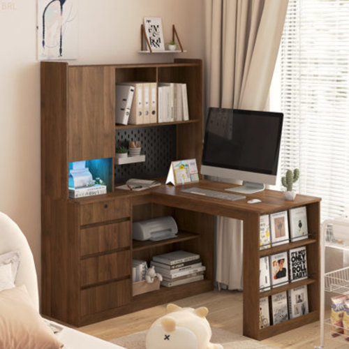 Latitude Run® L-Shaped Computer Desk With Hutch And LED Light, Home Office Desk, Writing Desk, Corner Desk With Storage & Reviews | Wayfair