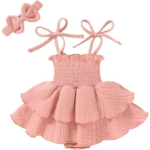 Baby Girl Clothes Infant Summer Romper Dress Sleeveless Bodysuit Jumpsuit with Headband Toddler Outfits