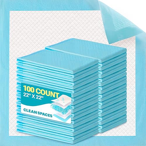 Clean Spaces 100 Count Super Absorbency Puppy Pads 22"x 22", Leakproof Quick Drying Dog Training Pee Pads, Puppy Pee Pads, Disposable Underpads Changing Pads for Baby, Puppy and Adults