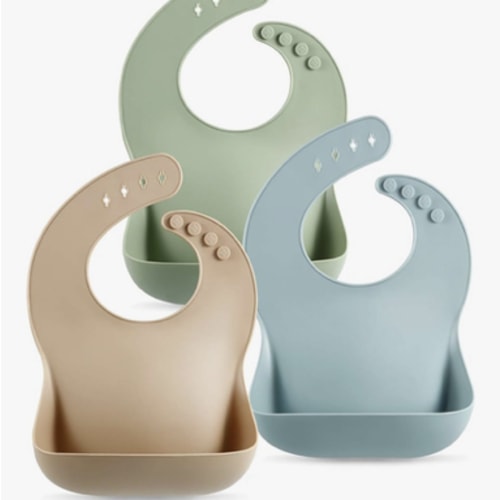 PandaEar Set of 3 Silicone Baby Bibs Waterproof, Soft, Unisex, 10-72 Months (Brown/Blue/Green)