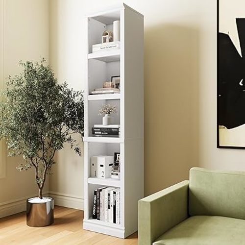 70" Tall Bookcase, White Narrow Floor Standing Bookshelf, 5 Tier Shelves Open Storage Organizer, Book Case for Living Room Hallway Kitchen Home Office Bathroom, White - 5 Tier