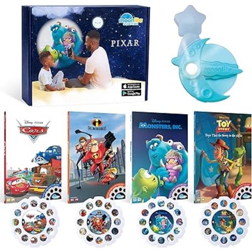 Moonlite Storytime Starter Pack with Smartphone Projector, Picture Disc and Four Stories, Ideal for Bedtime, Storytime and Family Travel - Disney Pixar