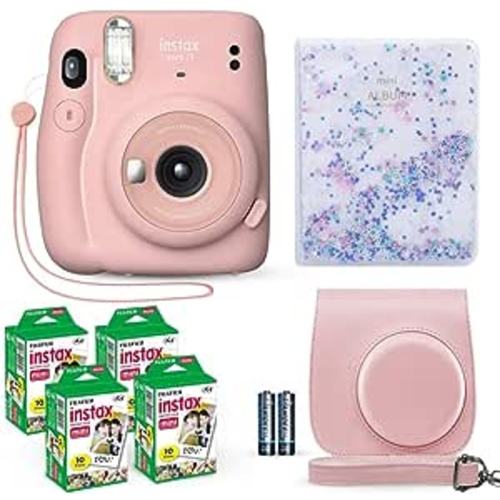 Amazon.com : Fujifilm Instax Mini 11 Instant Camera Blush Pink + Fuji Film Value Pack (40 Sheets) + Shutter Accessories Bundle, Incl. Compatible Carrying Case, Quicksand Beads Photo Album 64 Pockets : Electronics