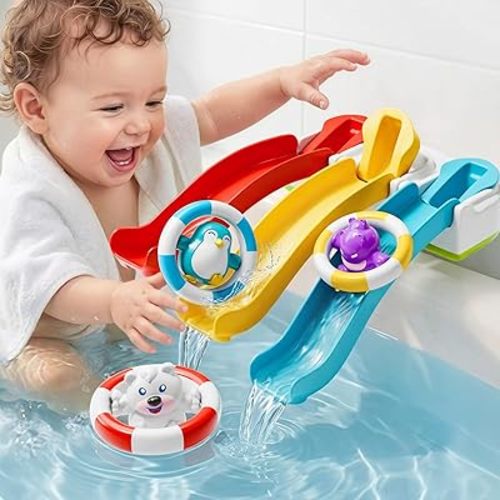iPlay, iLearn Baby Slide Bath Toys for Toddlers 1-3, Infant Bathtub Shower Toy Set, Fun Bathtime Floating Animals, Kids Bathing Tub Pool Water Playset, Birthday Gift 12 18 Months, 1 2 3 Yrs Boys Girls
