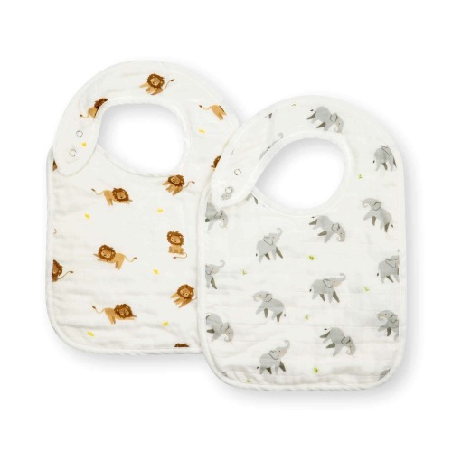 Snap Baby Bibs, Drooling, Teething, Elephant Lion, Bamboo Muslin