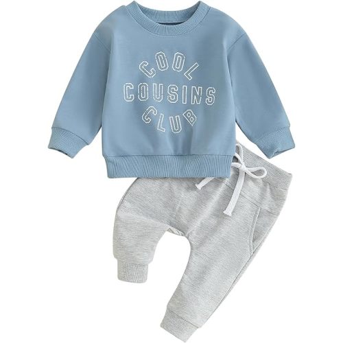 Toddler Boys Fall Outfits Cute Cousin Crew Neck Shirt Long Sleeve Baby Sweatshirts Long Pants Baby Winter Clothes