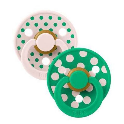 Bibs Pacifiers Studio Colour Polka Latex - 2pk - 0-6m Size 1 - Petal/Cactus