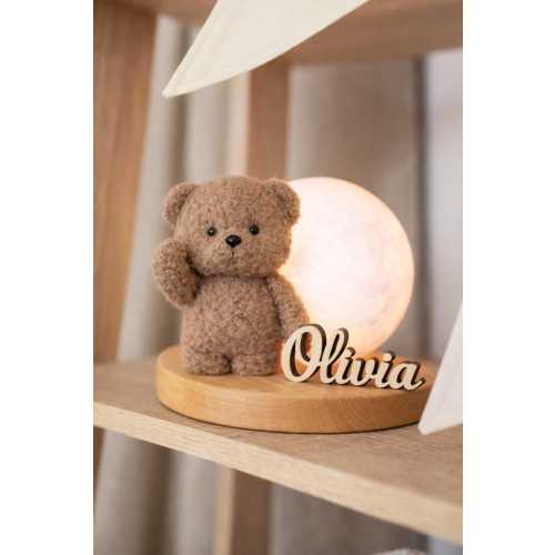 Night Light with Teddy Bear or Bunny – Handmade Nursery Lamp with Wooden Base