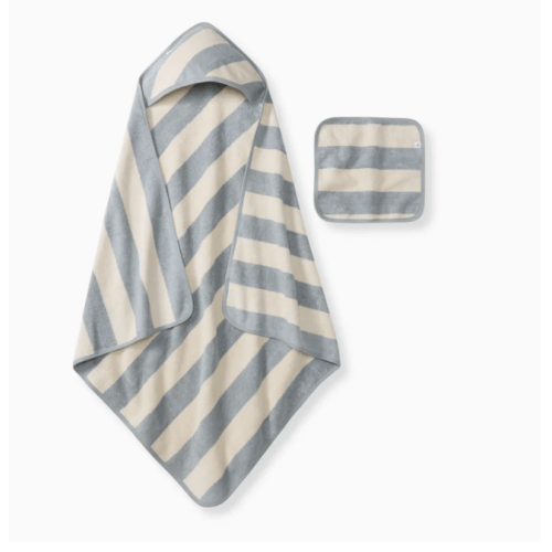 Organic Cotton Rugby Stripe Woven Terry Towel & Washcloth Set - Quarry