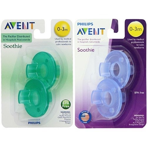 Philips Avent Soothie Pacifier,Blue and Green, 0-3 Months, 4 count - Pacifier Bundle