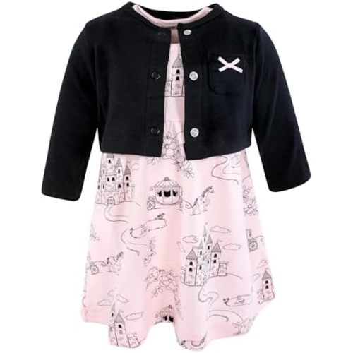 Hudson Baby Infant and Toddler Girls Cotton Dress and Cardigan Set