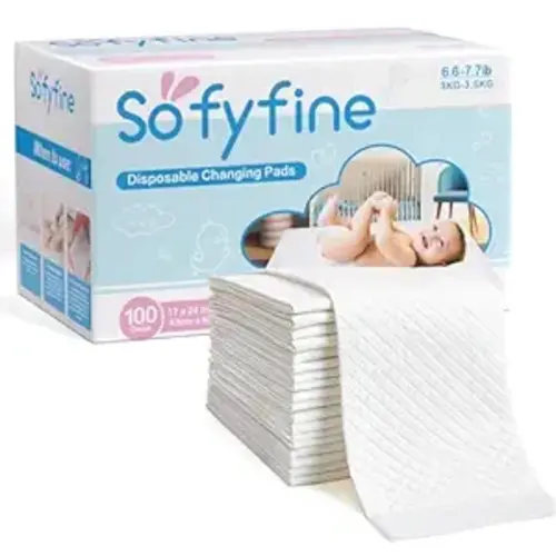 SOFYFINE 100 Count Disposable Changing Pads for Baby 17" x 24"Portable Changing Diaper Liners for Mess Free Travel, Leakproof Incontinence Bed Pads,Waterproof Table Protector Mat, Toddler Pee Pads