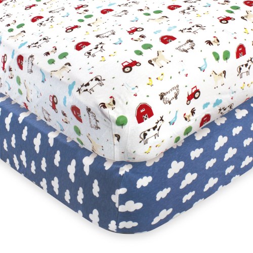 Hudson Baby Infant Boy Cotton Fitted Crib Sheet, Boy Farm Animals, One Size - Boy Farm Animals - One Size