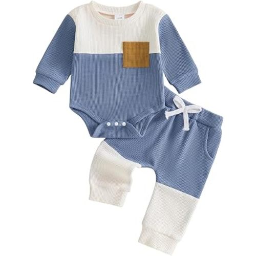 Kupretty Baby Boy Clothes Daddy's Mini Waffle Romper Pant Set