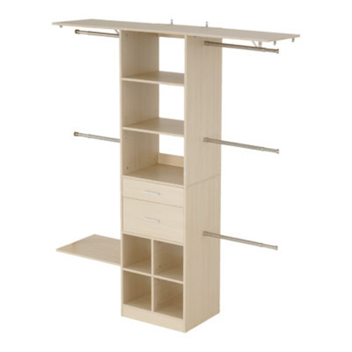 Closet System with 2 Drawers, Adjustable Height Wooden Closet Organizers, Modern Walk-in Wardrobe Organization with 5 Retractable Clothes Hanger Rods, Freestanding Garment Rack Storage, Oak Grey | Wayfair