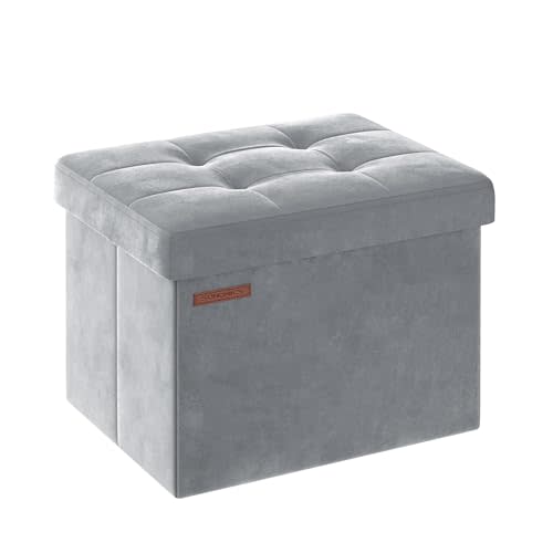 SONGMICS Small Folding Storage Ottoman, 12.2 x 16.1 x 12.2 Inches | Foot Rest Stool, Load up to 286.6 lb, Dove Gray, MINOTA Collection, ULSF200G02