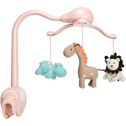 Baby Girl Crib Mobile for Pack and Playpen,Pink Bassinet Mobile with Music,Rotation,Nursy Lights,Natural Sounds,Timer Function,Starlight Projection,Pack n Play Crib Mobile for Baby