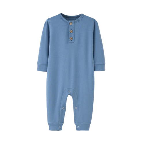 Busydd Baby Boys Girls Rompers Long Sleeve Round Neck Unisex Infant Clothes Button Solid Color Newborn Baby Girl Clothes Comfort Cotton Baby Boy Romper Jumpsuits 3-12 Months