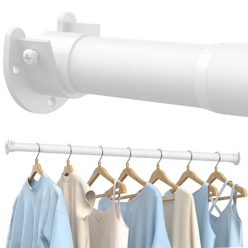Supforce Closet Rods for Hanging Clothes,17-38in Stepless Adjustable Closet Rod,1.3in Diameter Heavy Duty Closet Hanging Rod, Matte White